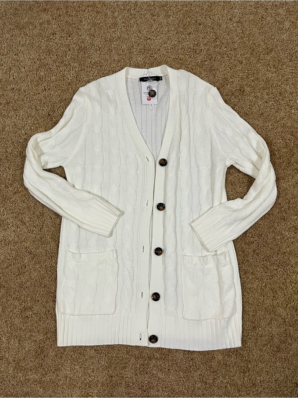 Cable-Knit Button-Front Cardigan - Cream
